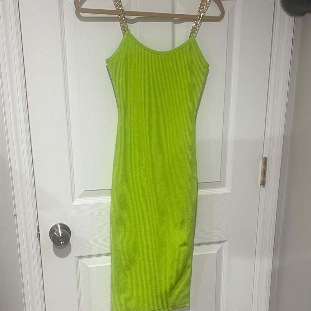 Superdown Lime Green Dress with Gold Straps SZ. Small